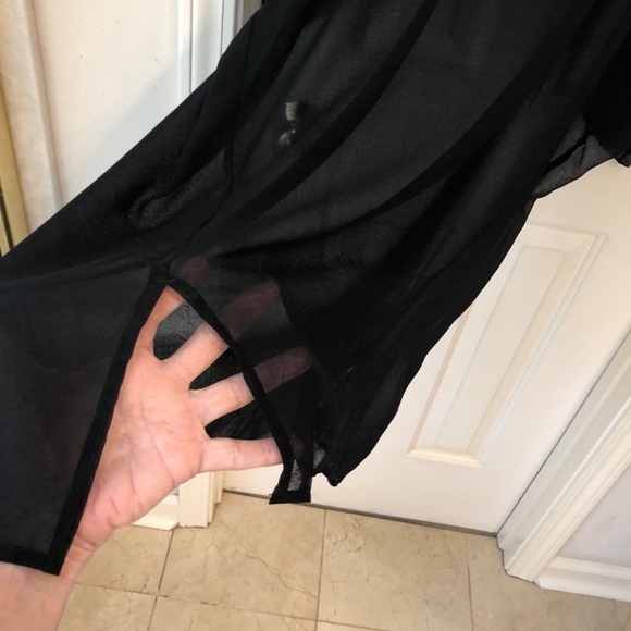 Tunic, black sheer with neck detail, full fit, Holiday or Cocktail perfect Sz XL - Picture 2 of 7